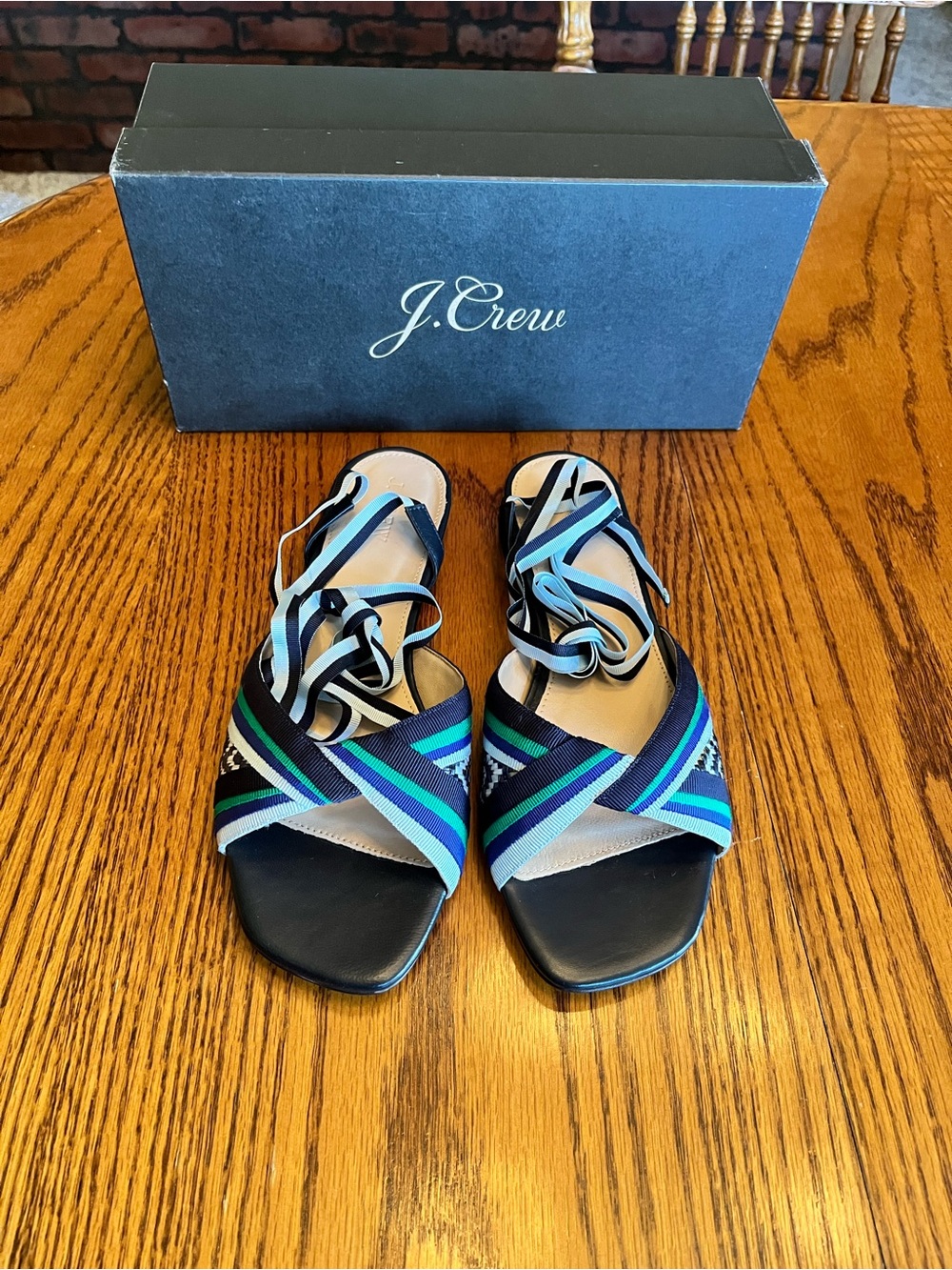 J. Crew Striped Lace-Up Sandals in Navy, Teal & Light Blue